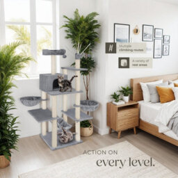 Tectake Cat Tree Lilou - 165 Cm Tall, Sisal Scratching Post, Toys & Anti-Tip Protection - Grey - thumbnail 8