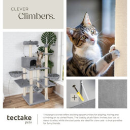 Tectake Cat Tree Lilou - 165 Cm Tall, Sisal Scratching Post, Toys & Anti-Tip Protection - Grey - thumbnail 7