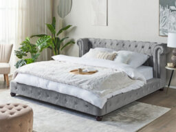 Beliani Waterbed Velvet Cavaillon 180 X 200 Cm (Eu Super King) Light Grey - thumbnail 2