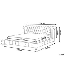 Beliani Waterbed Velvet Cavaillon 180 X 200 Cm (Eu Super King) Light Grey - thumbnail 3