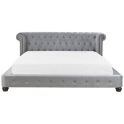 Beliani Waterbed Velvet Cavaillon 180 X 200 Cm (Eu Super King) Light Grey - thumbnail 4