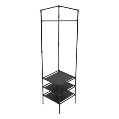 Black 3 Tier Standard Garment Rack With Shoe Storage Coat Stand Clothes Hanger Home Entryway - image 1