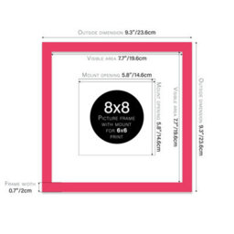 "8X8"" Bright Pink Picture Frame - 8X8"" Square Frame With 6X6"" Mount For 8X8""/6X6"" Pictures Art Deco Style Room Decor, 1 Pack" - thumbnail 2