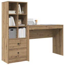 Berkfield Desk With Storage Artisan Oak Engineered Wood - thumbnail 3
