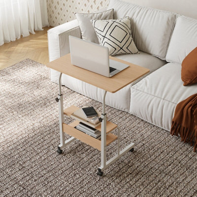 Living And Home White Maple Wood Home Height Adjustable Movable Bedside Table 60Cm W X 40Cm D - image 1