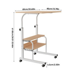 Living And Home White Maple Wood Home Height Adjustable Movable Bedside Table 60Cm W X 40Cm D - thumbnail 9