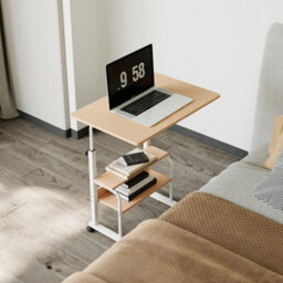 Living And Home White Maple Wood Home Height Adjustable Movable Bedside Table 60Cm W X 40Cm D - thumbnail 3
