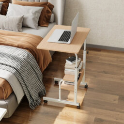 Living And Home White Maple Wood Home Height Adjustable Movable Bedside Table 60Cm W X 40Cm D - thumbnail 2