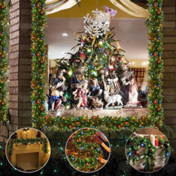Amorly 9Ft Christmas Garland With 50 Led Lights, Artificial Green Rattan With Red Berries Pinecones, Battery Operated Festive Decoration - thumbnail 5