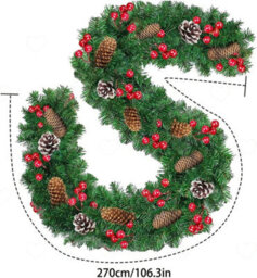 Amorly 9Ft Christmas Garland With 50 Led Lights, Artificial Green Rattan With Red Berries Pinecones, Battery Operated Festive Decoration - thumbnail 6