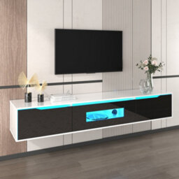 HomeTouch High Gloss Floating Black Tv Stand Unit With Colour Changing Led Lights Tv Console Table For Living Room Cabinet - thumbnail 3