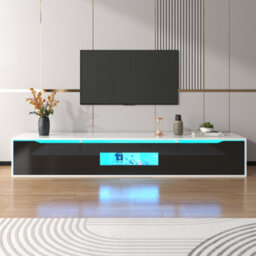 HomeTouch High Gloss Floating Black Tv Stand Unit With Colour Changing Led Lights Tv Console Table For Living Room Cabinet - thumbnail 4