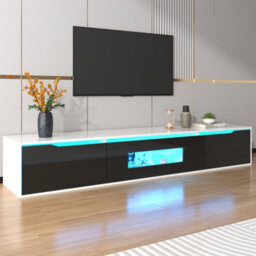 HomeTouch High Gloss Floating Black Tv Stand Unit With Colour Changing Led Lights Tv Console Table For Living Room Cabinet