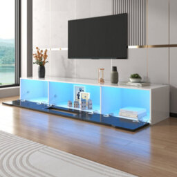 HomeTouch High Gloss Floating Black Tv Stand Unit With Colour Changing Led Lights Tv Console Table For Living Room Cabinet - thumbnail 2