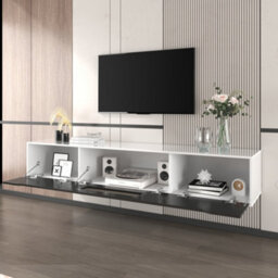 HomeTouch High Gloss Floating Black Tv Stand Unit With Colour Changing Led Lights Tv Console Table For Living Room Cabinet - thumbnail 7
