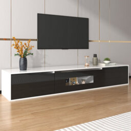 HomeTouch High Gloss Floating Black Tv Stand Unit With Colour Changing Led Lights Tv Console Table For Living Room Cabinet - thumbnail 6