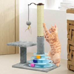 "25"" Cats Scratcher With Soft Smooth Plush Carpet - Kitten Scratch Post Indoor With Sisal Pole - With Playful Cat Track Toy Balls" - thumbnail 7