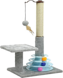 "25"" Cats Scratcher With Soft Smooth Plush Carpet - Kitten Scratch Post Indoor With Sisal Pole - With Playful Cat Track Toy Balls" - thumbnail 6