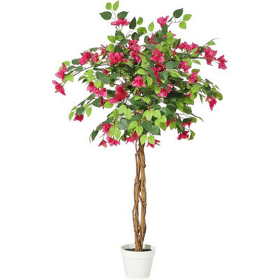 Artificial Bougainvillea Tree 4Ft Fake Flower Tree Indoor With White Pot - image 1
