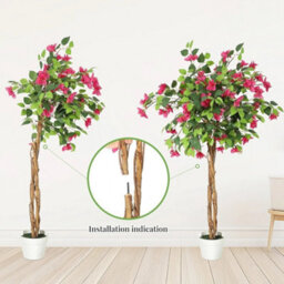 Artificial Bougainvillea Tree 4Ft Fake Flower Tree Indoor With White Pot - thumbnail 3