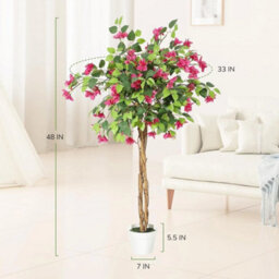 Artificial Bougainvillea Tree 4Ft Fake Flower Tree Indoor With White Pot - thumbnail 2