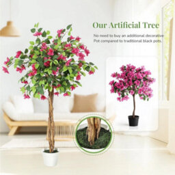 Artificial Bougainvillea Tree 4Ft Fake Flower Tree Indoor With White Pot - thumbnail 4
