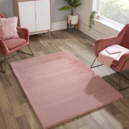 Faux Fur Blush Plain Shaggy Polyester Easy To Clean Rug For Living Room And Bedroom-120Cm X 170Cm - thumbnail 1