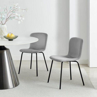 Furniturebox Set Of 2 Dining Chairs - Asti Modern Dining Chairs - Grey Velvet Black Leg Dining Chairs - Kitchen Dining Room Chairs - image 1