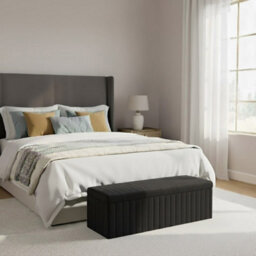 120Cm Wide Lux Ottoman Storage Box, Black Velvet Upholstered Full Striped Storage Ottoman Box - thumbnail 2