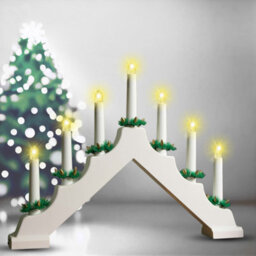 Christmas Candle Bridge 7 Led Battery Operated Wooden Xmas Decoration With 6 Hour Timer For Windowsill Or Table Display - White - thumbnail 1