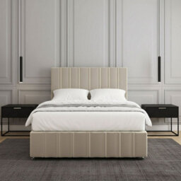 REGIONAL FURNISHINGS Divan Bed Set Cream Plush Velvet Upholstered 24Inch Headboard & Footboard & 2Drawers Sameside & Mattress In All Sizes - thumbnail 3
