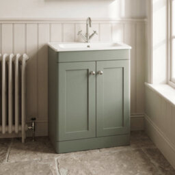 Balterley Swynnerton Traditional 2 Door Floor Standing Vanity Unit With Stone Basin, Satin Green, 600mm - thumbnail 4