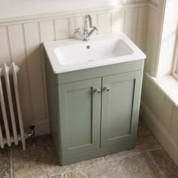 Balterley Swynnerton Traditional 2 Door Floor Standing Vanity Unit With Stone Basin, Satin Green, 600mm - thumbnail 3