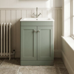 Balterley Swynnerton Traditional 2 Door Floor Standing Vanity Unit With Stone Basin, Satin Green, 600mm - thumbnail 2