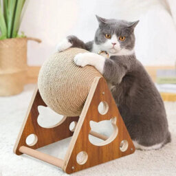 B Cat Scratching Toy Natural Sisal Rotatable Ball Interactive Kitten Scratcher Toy - thumbnail 3