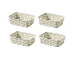 Curver 4 X A6 Cream Rattan Effect Storage Basket Tray Small Desk Tidy Office - thumbnail 1