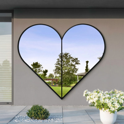 Mirroroutlet The Corde Black Metal Framed Heart Shaped Garden Mirror 180Cm X 180Cm - image 1