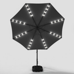 Living And Home 3M Led Lighted Large Garden Cantilever Parasol Outdoor Patio Banana Umbrella Crank Tilt With 60L Fillable Base, Dark Grey - thumbnail 3