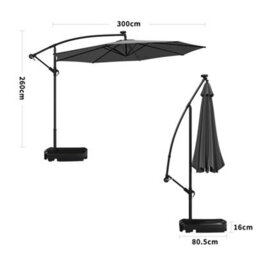 Living And Home 3M Led Lighted Large Garden Cantilever Parasol Outdoor Patio Banana Umbrella Crank Tilt With 60L Fillable Base, Dark Grey - thumbnail 5