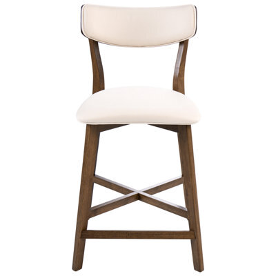 Wyld And Coco Armless Retro Bar Chairs Set Of 2 Brown Rubberwood With Cream Off-White Upholstery - image 1