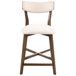 Wyld And Coco Armless Retro Bar Chairs Set Of 2 Brown Rubberwood With Cream Off-White Upholstery - thumbnail 1