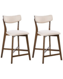 Wyld And Coco Armless Retro Bar Chairs Set Of 2 Brown Rubberwood With Cream Off-White Upholstery - thumbnail 3