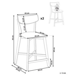 Wyld And Coco Armless Retro Bar Chairs Set Of 2 Brown Rubberwood With Cream Off-White Upholstery - thumbnail 5