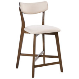 Wyld And Coco Armless Retro Bar Chairs Set Of 2 Brown Rubberwood With Cream Off-White Upholstery - thumbnail 4