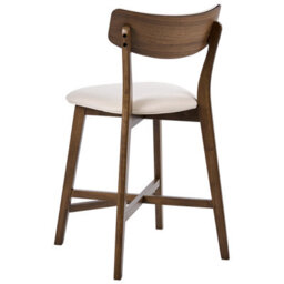 Wyld And Coco Armless Retro Bar Chairs Set Of 2 Brown Rubberwood With Cream Off-White Upholstery - thumbnail 6