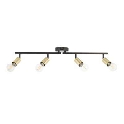 First Choice Lighting Journey - Matt Black & Gold 4 Way Adjustable Ceiling Spotlight