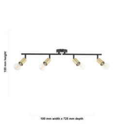 First Choice Lighting Journey - Matt Black & Gold 4 Way Adjustable Ceiling Spotlight - thumbnail 9