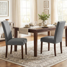 Gainoom Set Of 2 Dining Chairs Upholstered Dinner Chairs High Back Grey - thumbnail 4