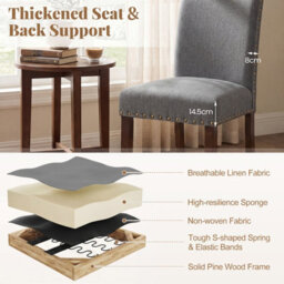 Gainoom Set Of 2 Dining Chairs Upholstered Dinner Chairs High Back Grey - thumbnail 7