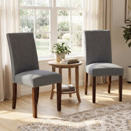 Gainoom Set Of 2 Dining Chairs Upholstered Dinner Chairs High Back Grey - thumbnail 3